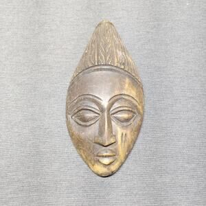 Vintage Punu Maiden Spirit Mask Mukudji Hand Carved Wood Wall Art
